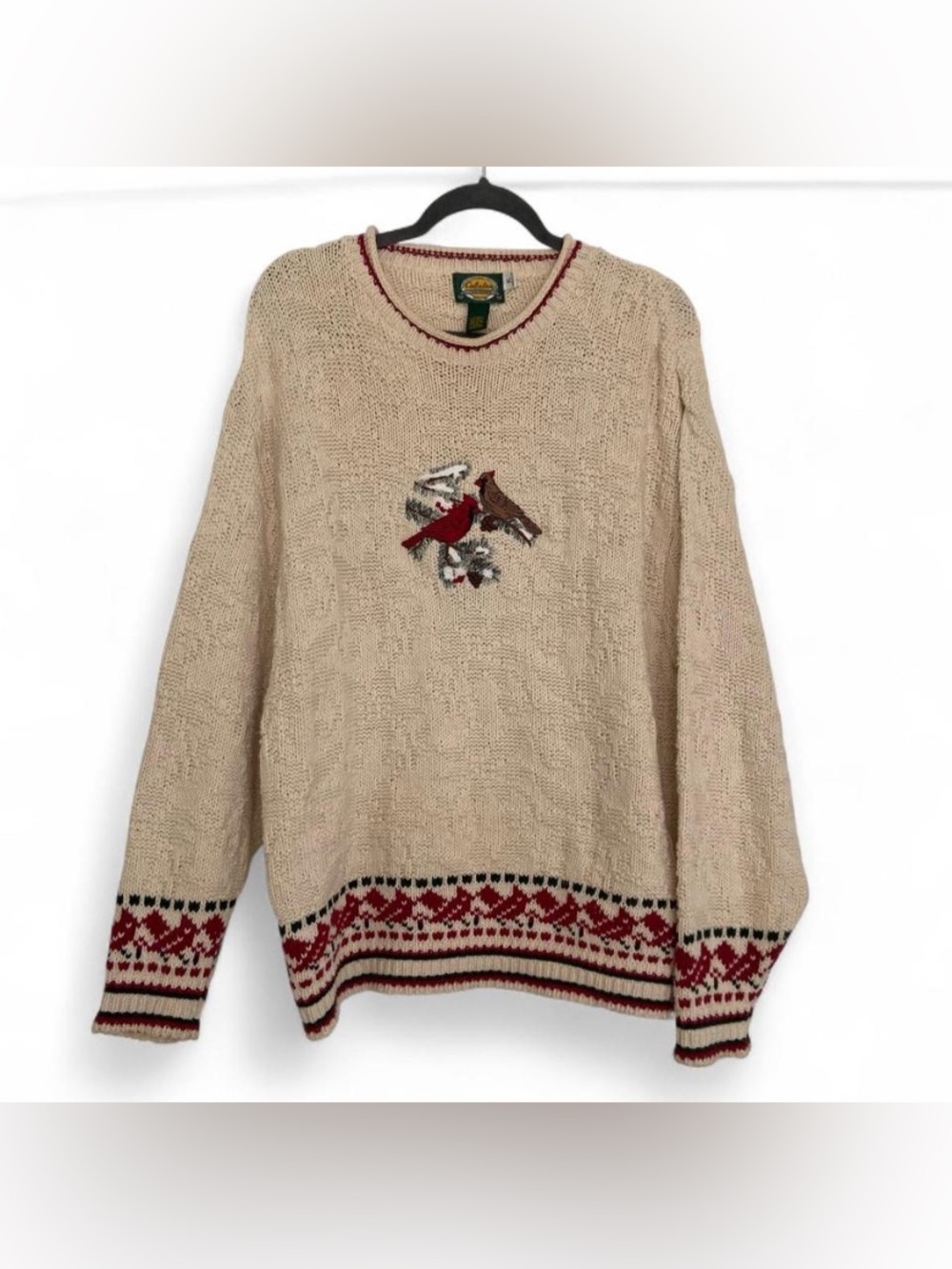 Vintage Cabela's Embroidered Cardinal Fair Isle Crewneck Sweater Women's Size XL